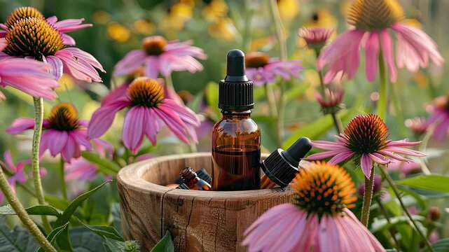 Echinacea essential oil mortar flowers