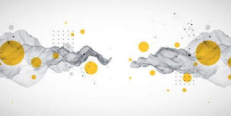 The abstract wave is made in a frame style. Template for science and technology presentation. Vector art.