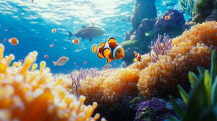 Obraz premium Vibrant Clownfish in a Coral Reef Ecosystem