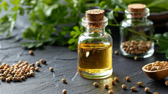 Cohun essential oil. Selective focus