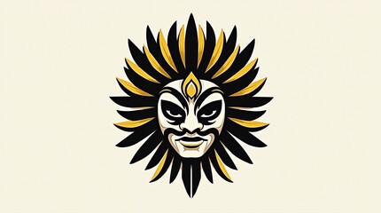 Fototapeta premium Stunning vector design featuring a black and gold Mexican mask with Aztec-inspired elements, showcasing intricate details and cultural significance Generative AI