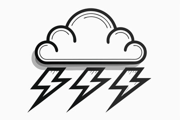 Black Outline Cloud With Lightning Bolt Graphic Vector Illustration For Weather Concepts