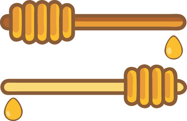 Two Honey Dippers With Droplets Cartoon Style On Black Background