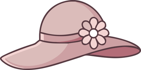 Elegant Cartoon Style Lady Hat With Flower Accent Illustration Isolated