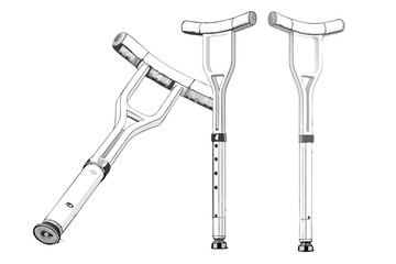 Forearm Crutches Medical Equipment Illustration Mobility Aids Isolated On White