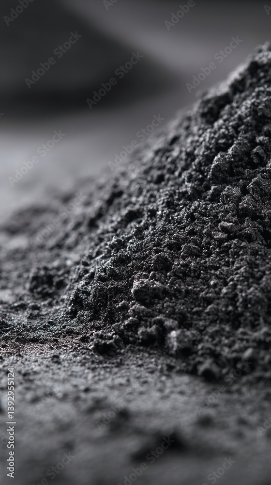 Poster close-up of dark gray granular texture, showing a rough and uneven surface, representative of indust