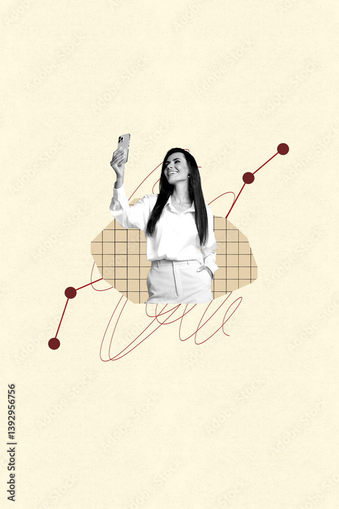 Poster poster collage of person having data graph go up on pastel yellow background