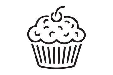 Single Cupcake Line Art Icon Minimal Black Outline Dessert Vector