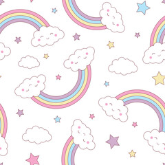 Rainbow seamless pattern on white background