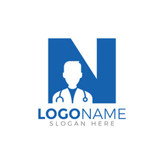 Medical Service Letter N Logo Design Vector