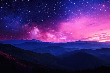 Starry night, mountain range, vibrant colors