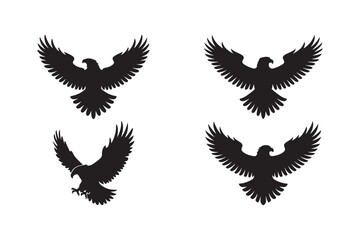 Flying Eagle Silhouette Logo Icons Bird Vector Clipart Set