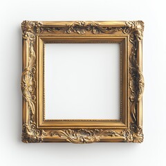 Ornate Gold Square Picture Frame on White Background