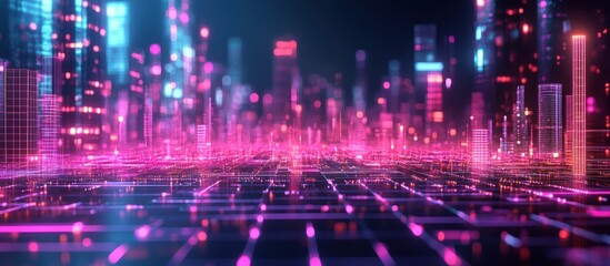 Fototapeta premium Futuristic city grid at night, digital lights