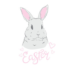 Easter bunny with a handwritten headline "Happy Easter". Vector illustration.