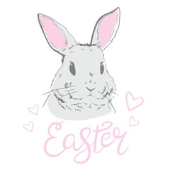 Easter bunny with a handwritten headline "Happy Easter". Vector illustration.