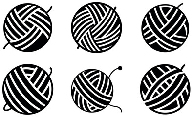 Simple Black and White Yarn Ball Icons