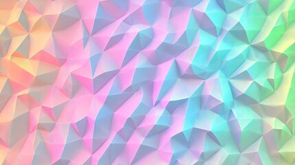 Iridescent low poly surface with faceted texture and gradient colors rendering
