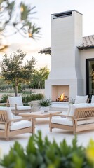 Fototapeta premium Outdoor patio fireplace sunset seating