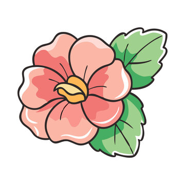 pink flower with green leaves clip art preview