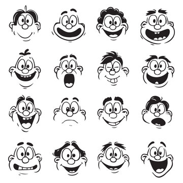 set of funny faces, funny cartoon faces vector set.