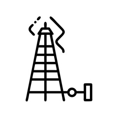 Oil rig icon emitting smoke on a white background