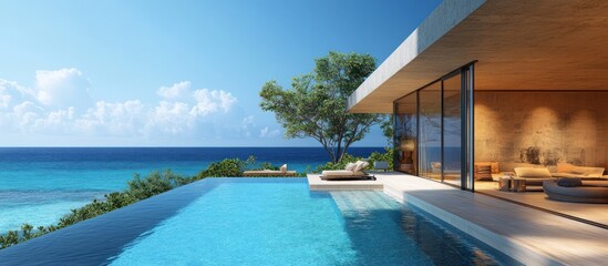 Fototapeta premium Modern Seaside Pool Villa with Ocean View