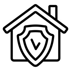 House with shield line icon,defense against viruses concept. Vector graphics. Checkmark emblem house sign on white background, style mobile or design.