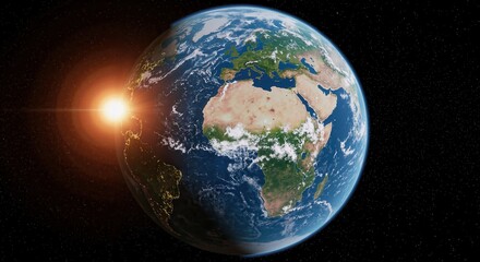 Fototapeta premium Earth rotating with sunlight illuminating the landscape 