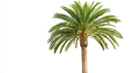 Isolated image of a lush green palm tree against a white background.