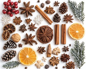 Fototapeta premium An arrangement of festive holiday spices and natural decorative elements
