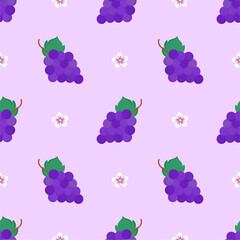 Purple grape seamless pattern Fruit background.