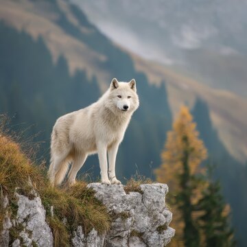 Majestic Dire Wolf Standing Proud on Rocky Terrain in Wilderness