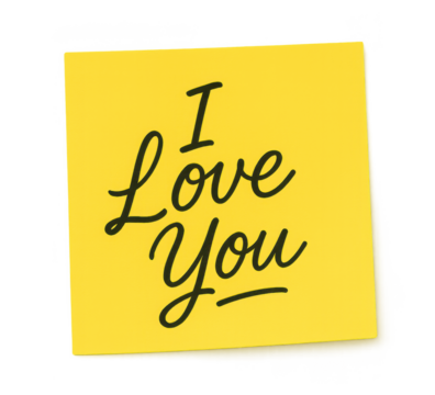 Heartfelt Message on a Yellow Sticky Note Expresses Love and Affection in a Simple yet Meaningful Way, on Transparent Background