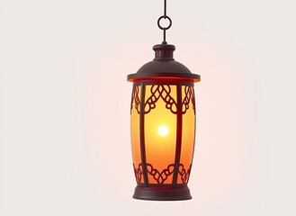 Fototapeta premium Charming Lantern Light: A Vintage Style Red and Black Lamp Against a Plain Background