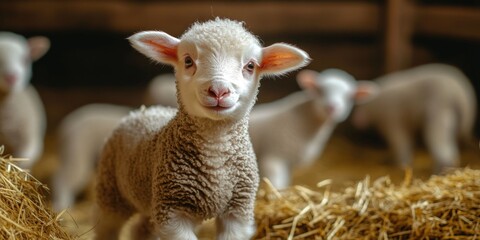 Baby Sheep in Hay Pile