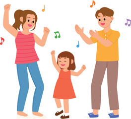 parent and child dancing together, mother, father and daughter love music illustration