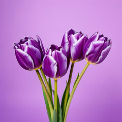 Fototapeta premium Close-up of vibrant purple tulips on pastel background 
