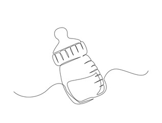Fototapeta premium Baby milk bottle in single line draw illustration. Continuous one line drawing of baby feeding bottle. Editable stroke.