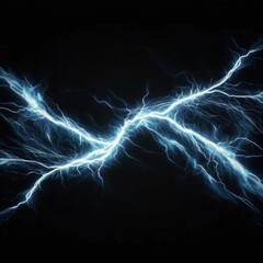 Obraz premium A dynamic display of electric blue lightning bolts crossing against a dark background, creating a visually striking and energetic effect.
