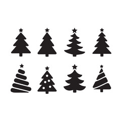 set of christmas trees silhouette
