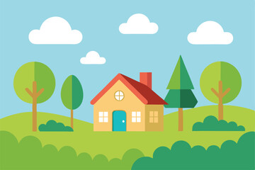 Fototapeta premium landscape with trees and houses