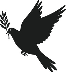 Flying Dove with Olive Branch Silhouette Vector Illustration