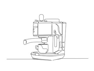 Modern coffee machine in single line draw illustration. Continuous one line drawing of coffee machine. Editable stroke.