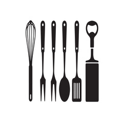 Kitchen set icons silhouette