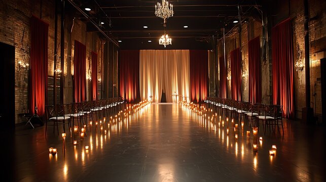 Elegant wedding ceremony setup urban venue photography intimate ambiance aisle view romantic concept