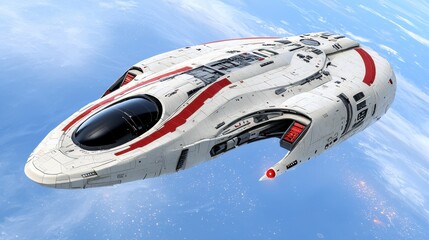 Fototapeta premium White And Red Futuristic Spaceship Soaring Through Space