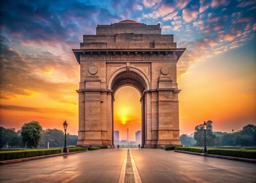 India Gate at Dawn A Majestic Sunrise over New Delhis Iconic Landmark Captured in Stunning Urban Exploration