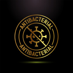 Antibacterial icon design illustration, Hygiene label symbol in gold color style