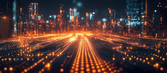 Obraz premium Futuristic city lightscape, data streams, night
